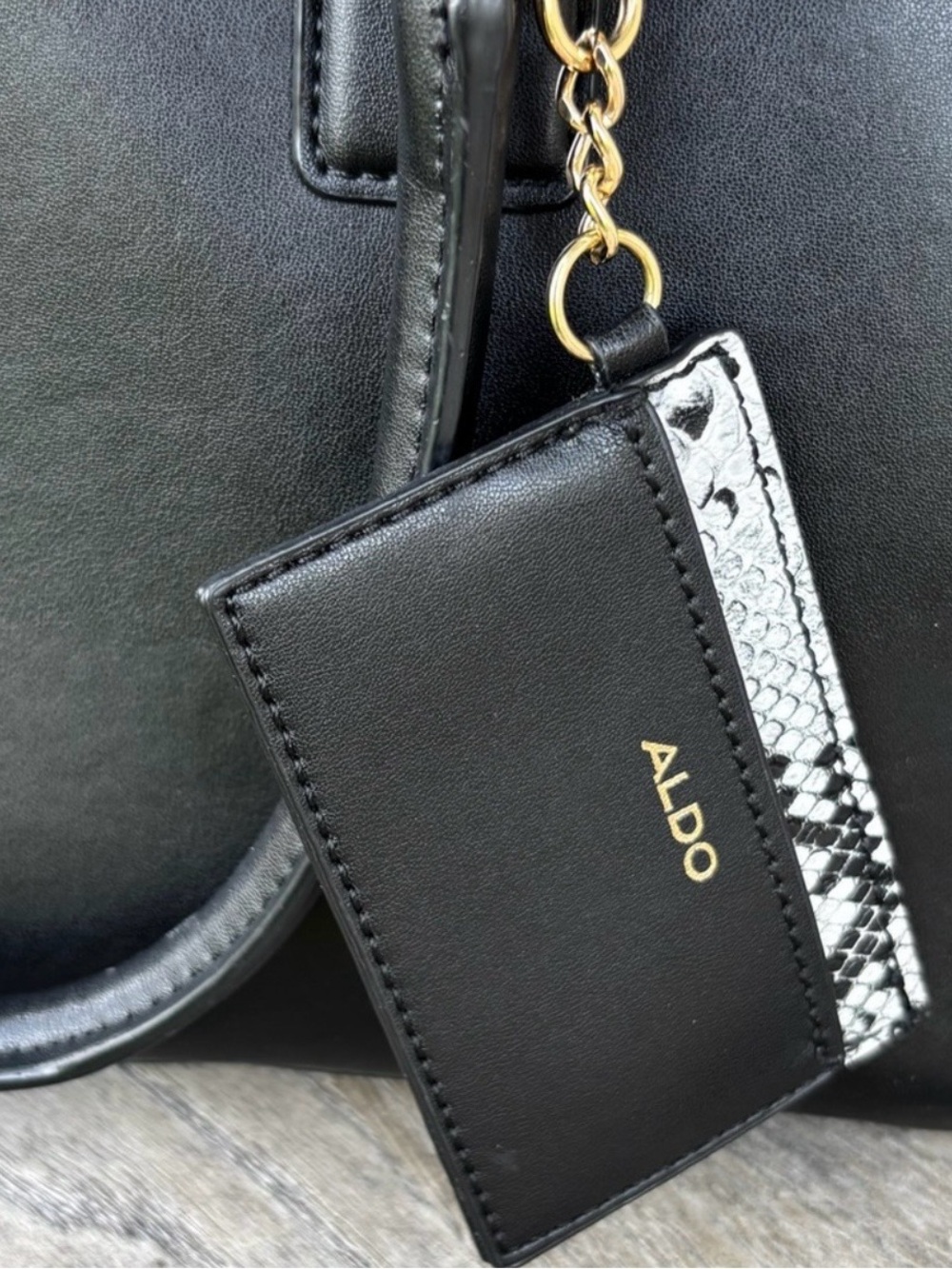 ALDO Vegan Black Tote Bag with Snake-Print Accent - Women Bags - Picture 2 of 9
